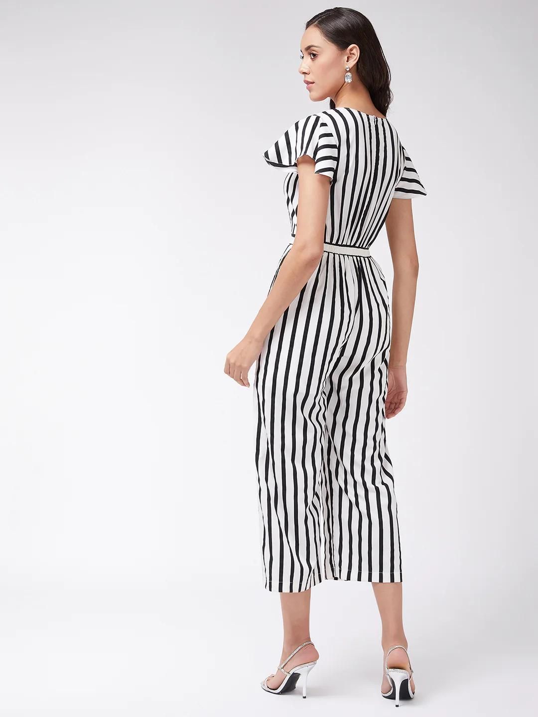 PANNKH Women's Black & White Monocromatic Stripes Jumpsuit