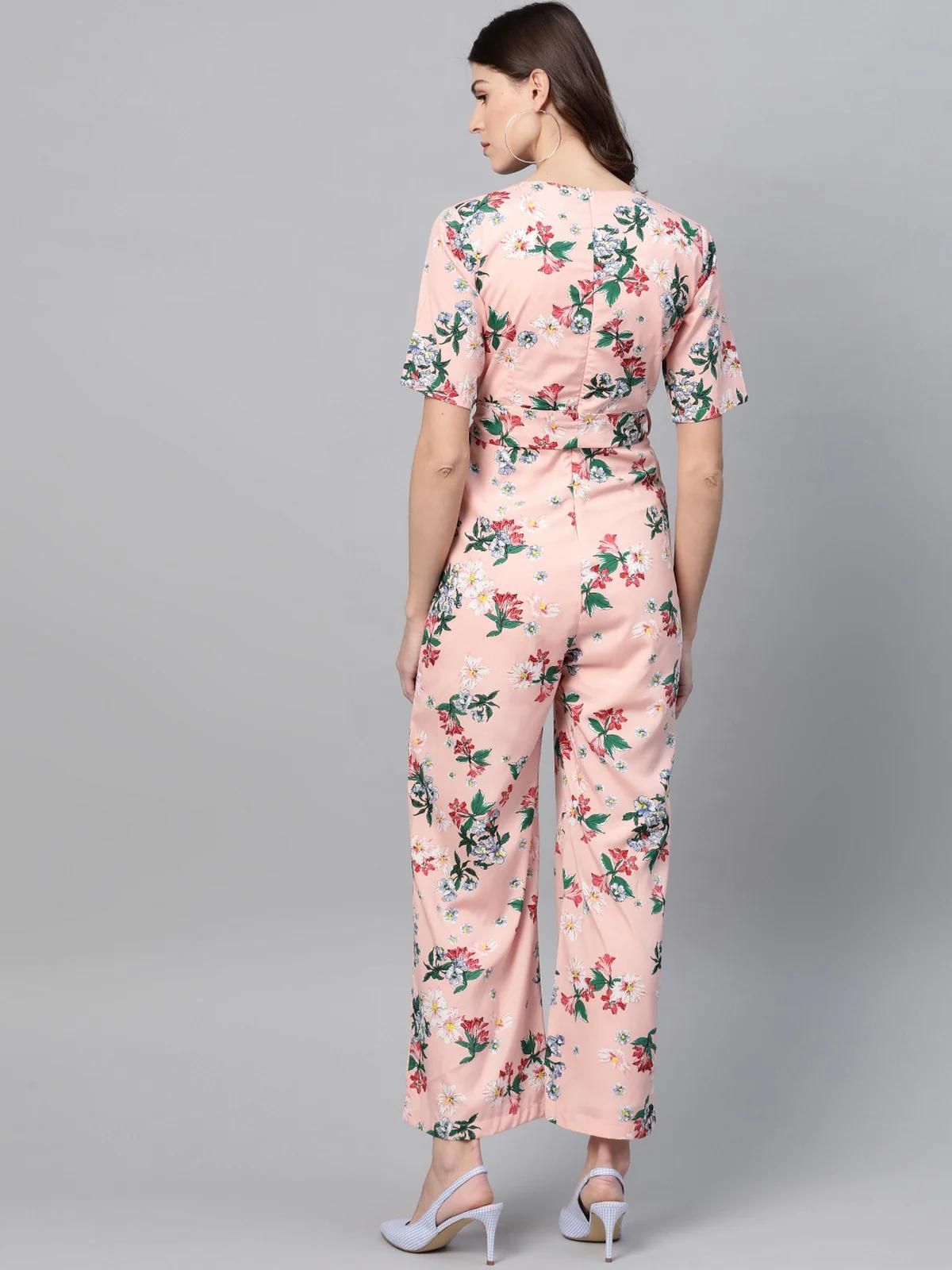 PANNKH Pink Pastel Floral Printed Jumpsuit