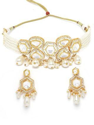 Pearl Beaded Polki Kundan Choker Necklace Set for Women