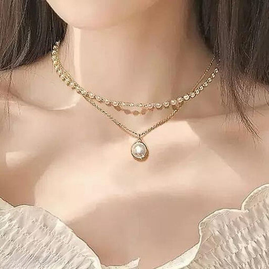 Charming Gold Plated Pearl Double Layered Necklace for Women and Girls