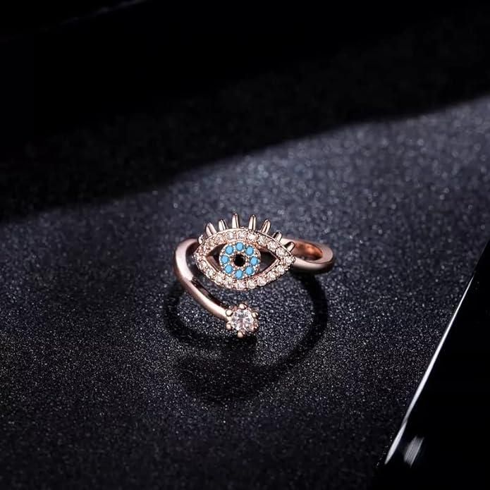 Cute Evil Eye Adjustable Ring - Rose Gold