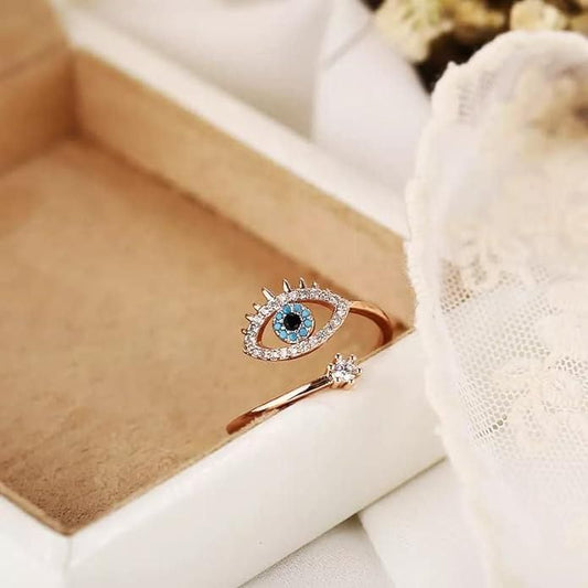Cute Evil Eye Adjustable Ring - Rose Gold